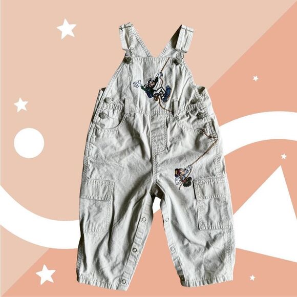 90’s Disney Mickey Mouse Goofy Outdoor Adventure Embroidered Overalls 18 M - Picture 2 of 10